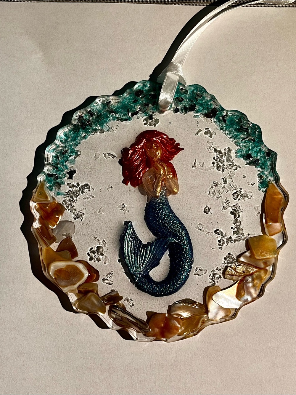 Seaside Mermaid  Sea Glass Shells Coastal Beach  Ocean Acrylic/Resin